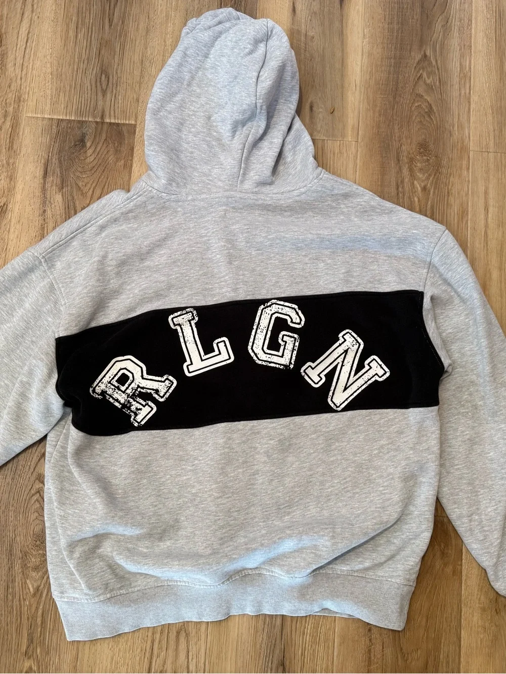 True Religion Gray and Black Hooded Pullover with TRUE Lettering